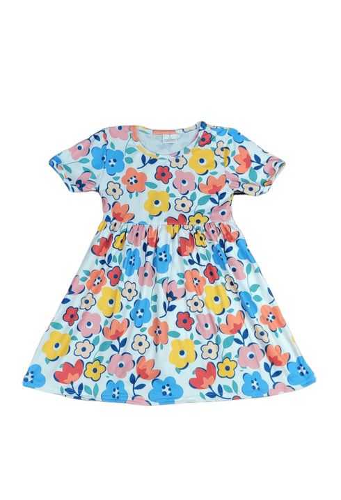 vibrant-floral-short-sleeve-milk-silk-dress Great Lakes kids - Sophia's Style-2