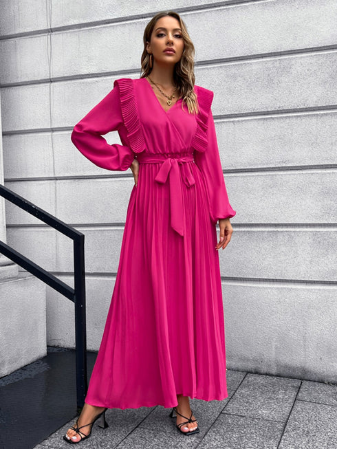 pleated-surplice-tie-waist-maxi-dress Sophia's Trends - Sophia's Style--