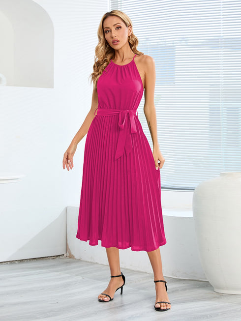 pleated-spaghetti-strap-tie-waist-midi-dress Sophia's Trends - Sophia's Style--