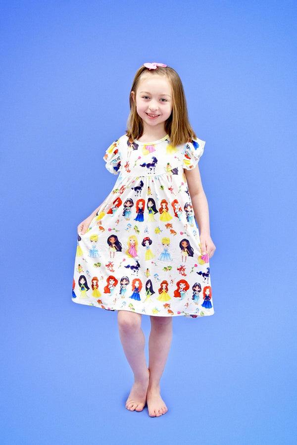 princess-and-friends-milk-silk-flutter-dress Great Lakes kids - Sophia's StyleFlutter Dress-1