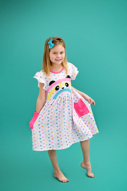 panda-rainbow-long-flutter-milk-silk-dress-with-pockets Great Lakes kids - Sophia's Style-1