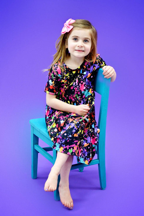 paint-splatter-short-sleeve-milk-silk-dress Great Lakes kids - Sophia's Style-1