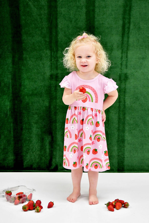 strawberry-rainbow-long-flutter-milk-silk-dress Great Lakes kids - Sophia's Style-1
