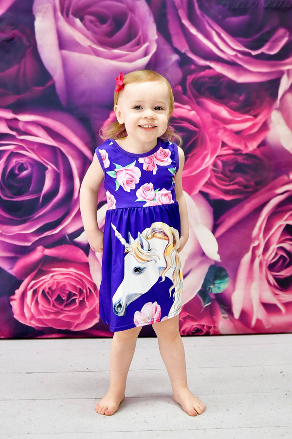 purple-floral-unicorn-milk-silk-tank-dress Great Lakes kids - Sophia's Style-1