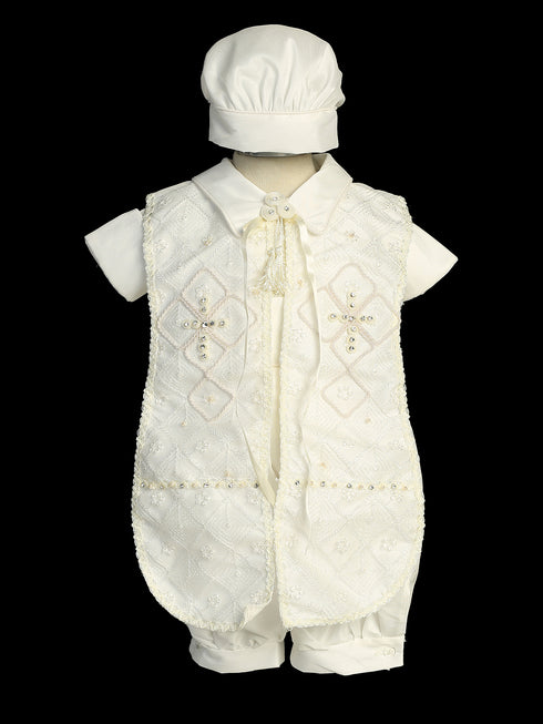 Boys Rhinestone Cross Stole Hat Christening Baptism Outfit Newborn-3