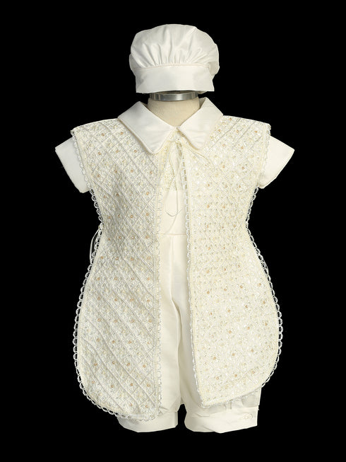 Boys Pearl Embroidered Stole Hat Christening Baptism Outfit Newborn-3