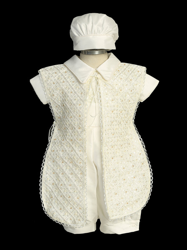 Boys Pearl Embroidered Stole Hat Christening Baptism Outfit Newborn-3