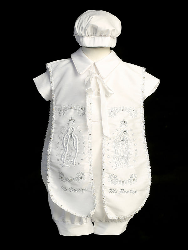 Boys White Ropon with Maria Embroidery - Baptism Outfit, Newborn-3