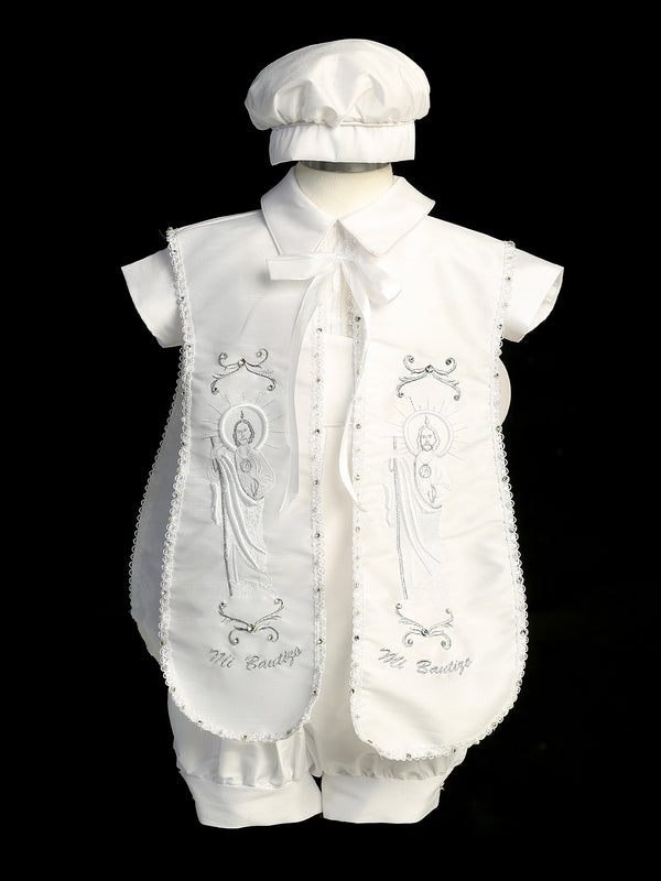 Boys White Baptism Outfit – Ropon with Maria Embroidery, Newborn-3