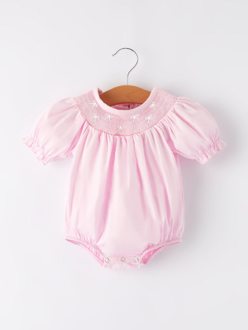 white-bow-smock-embroidered-pink-romper-rylee-faith-designs-Sophia's StyleRomper-1
