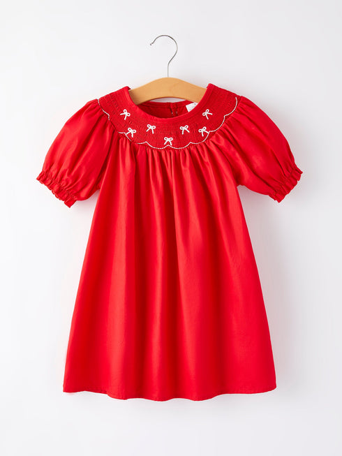 girls-bow-smocking-embroidered-red-dress Rylee Faith Designs - Sophia's Style-3