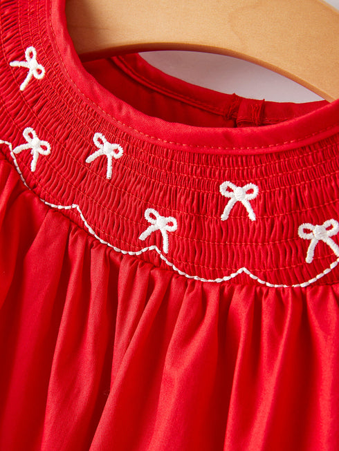 girls-bow-smocking-embroidered-red-dress Rylee Faith Designs - Sophia's Style-7