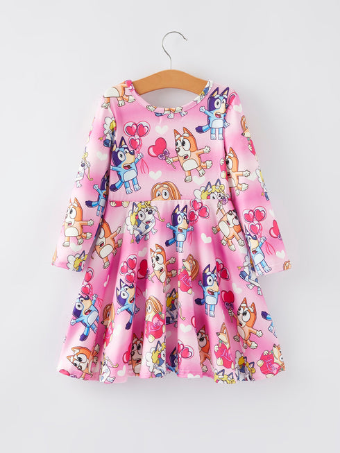 character-print-pink-girls-long-sleeve-dress-rylee-faith-designs-Sophia's Style-2