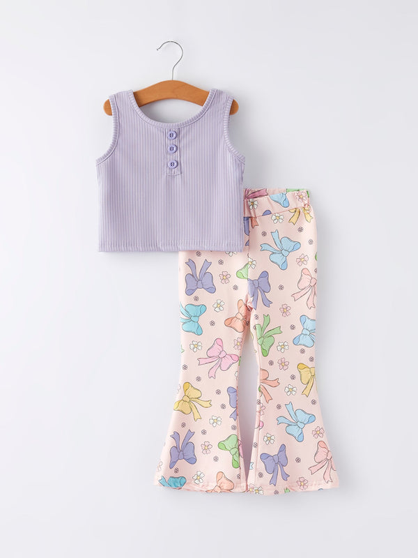 purple-girls-top-bow-floral-print-bell-bottom-pants-set Rylee Faith Designs - Sophia's StyleOutfit-1