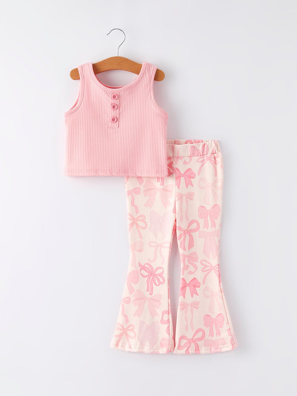 pink-girls-top-bow-floral-print-bell-bottom-pants-set Rylee Faith Designs - Sophia's StyleOutfit-1