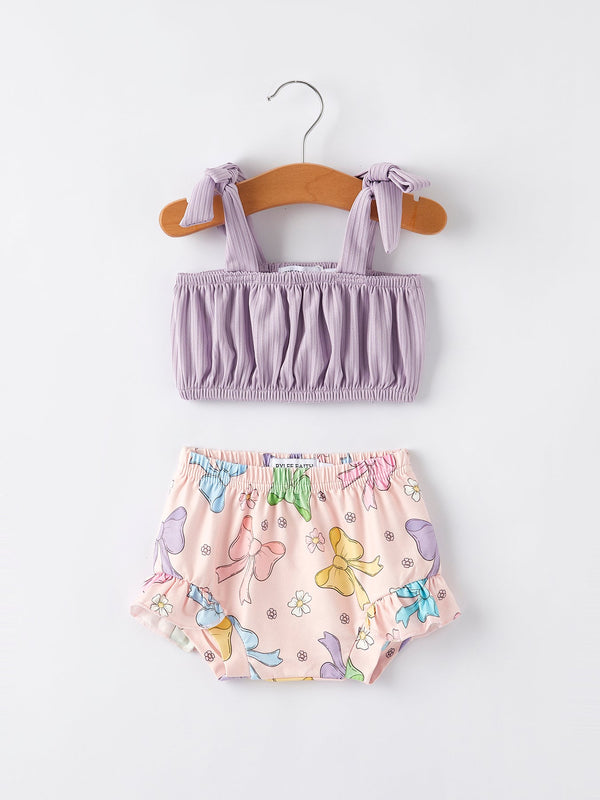 summer-purple-bow-pleated-suspender-vest-and-floral-bloomers-set Rylee Faith Designs - Sophia's StyleOutfit-1