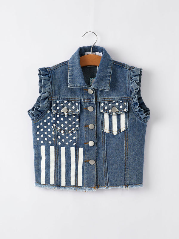 4th-of-july-stars-stripes-vest-girls-denim-vest Rylee Faith Designs - Sophia's StyleTop-1