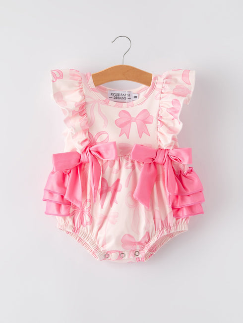 girls-pink-bow-print-romper Rylee Faith Designs - Sophia's StyleRomper-1
