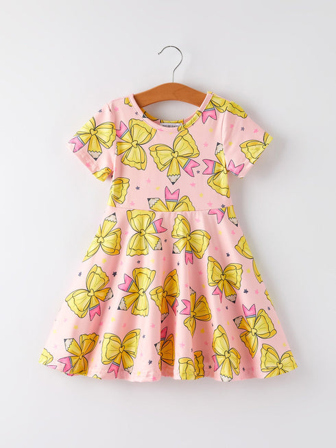 back-to-school-yellow-bow-print-girls-dress Rylee Faith Designs - Sophia's StyleDress-1