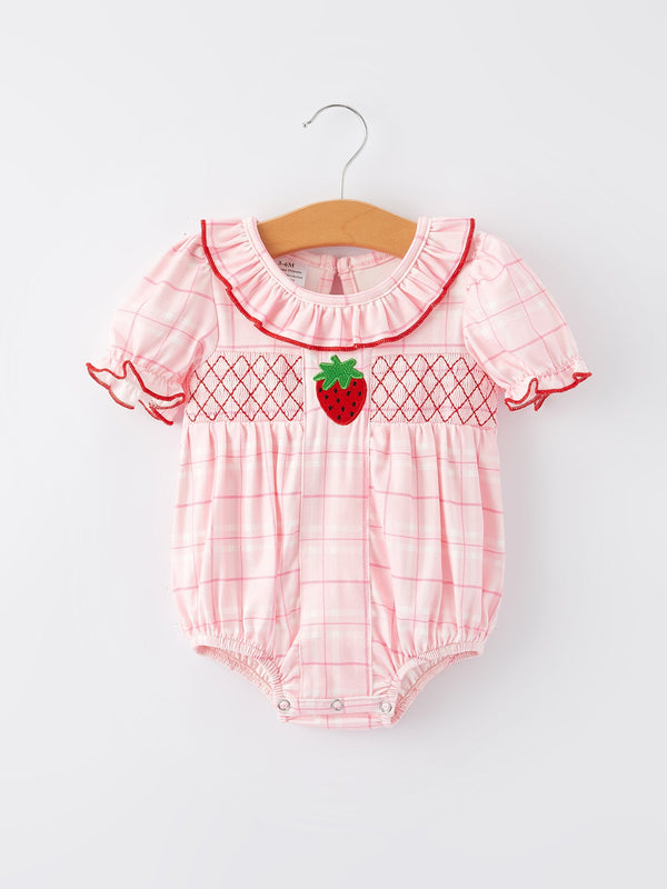 strawberry-applique-flying-sleeves-plaid-girls-romper Rylee-Faith-Designs-Sophia's StyleRomper-1