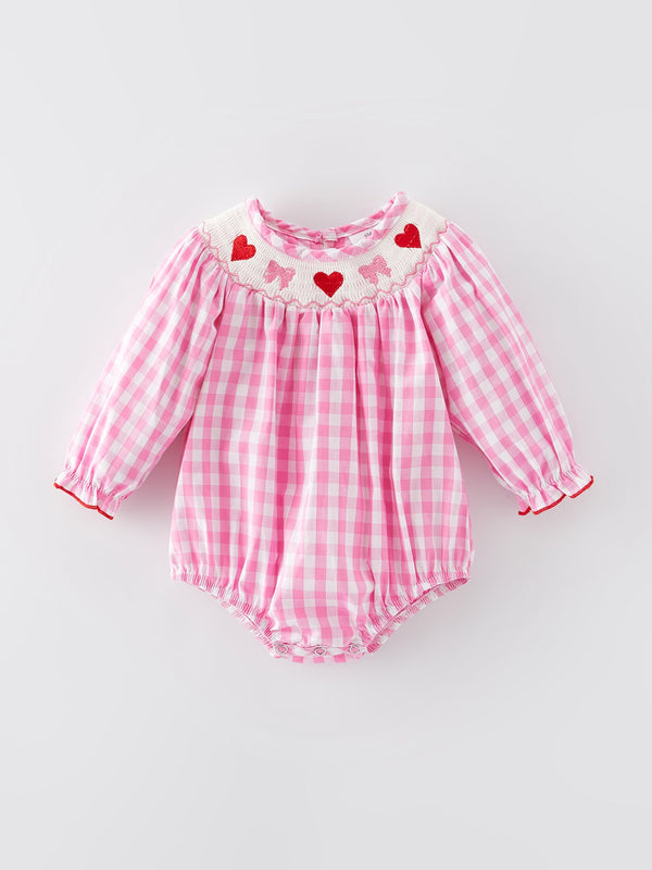 valentines-day-heart-bow-smocking-embroidered-pink-romper-rylee-faith-designs-Sophia's StyleRomper-1