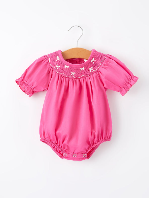 girls-bow-smocking-embroidery-hot-pink-romper Rylee Faith Designs - Sophia's StyleRomper-1