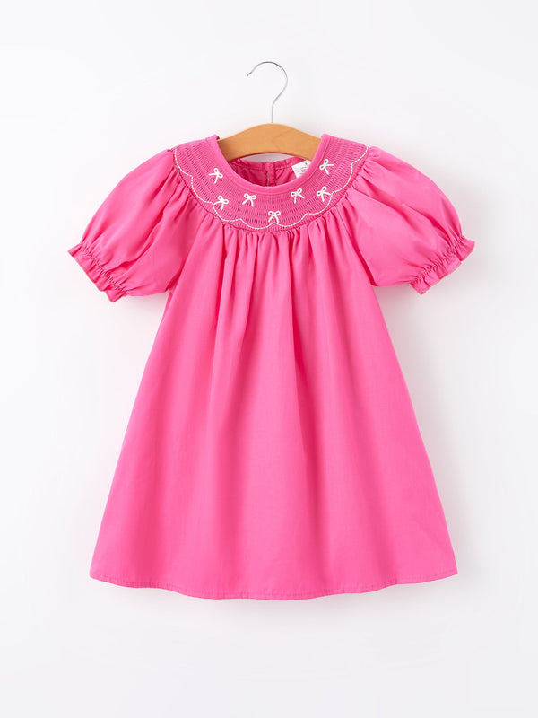 girls-bow-smocking-embroidery-hot-pink-dress Rylee Faith Designs - Sophia's StyleDress-1
