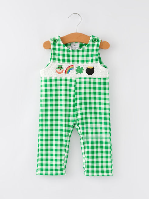 st-patricks-day-shamrock-smocking-embroidered-green-plaid-boys-romper Rylee-Faith-Designs-Sophia's Style-4