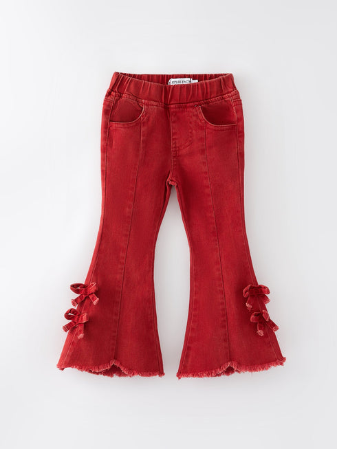 girls-red-bow-flared-elastic-denim-pants Rylee Faith Designs - Sophia's StyleJeans-1