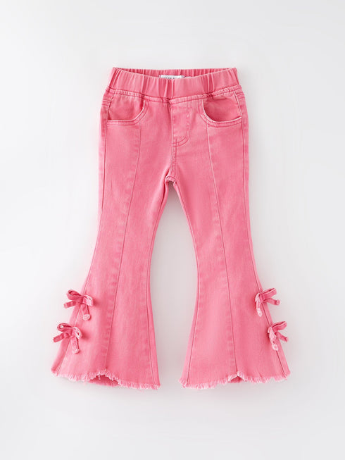 girls-pink-bow-flared-elastic-denim-pants Rylee Faith Designs - Sophia's StyleJeans-1