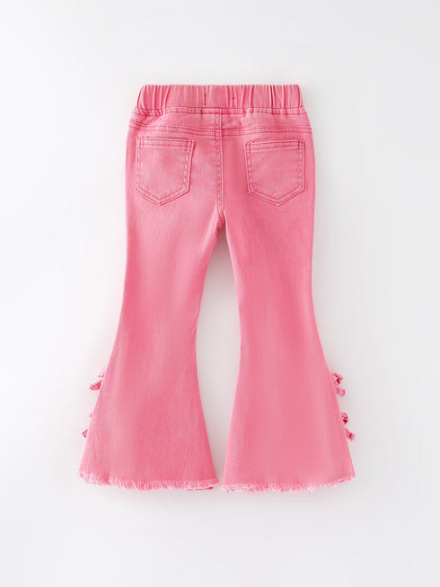 girls-pink-bow-flared-elastic-denim-pants Rylee Faith Designs - Sophia's Style-2