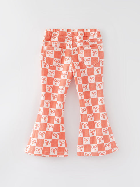 girls-orange-bow-print-plaid-flared-jeans Rylee Faith Designs - Sophia's Style-2