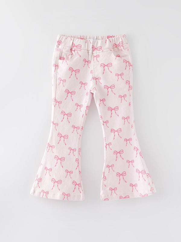 girls-pink-bow-print-elastic-flared-jeans Rylee-Faith-Designs-Sophia's StyleJeans-1
