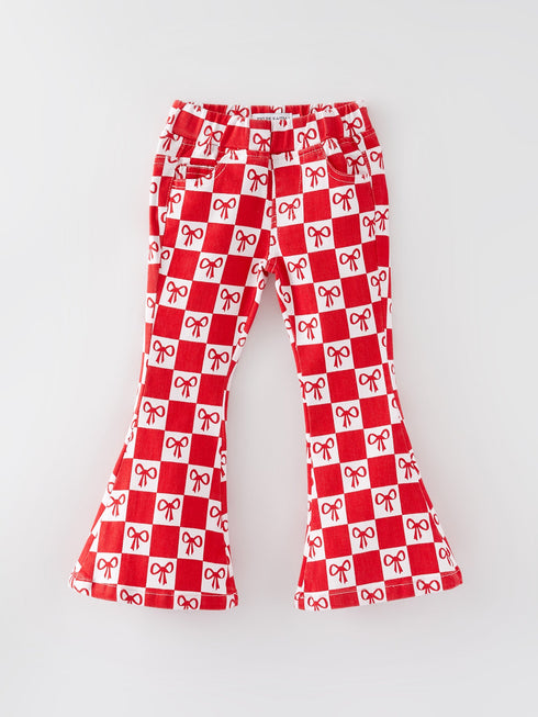 girls-red-bow-print-plaid-flared-jeans Rylee Faith Designs - Sophia's StyleJeans-1