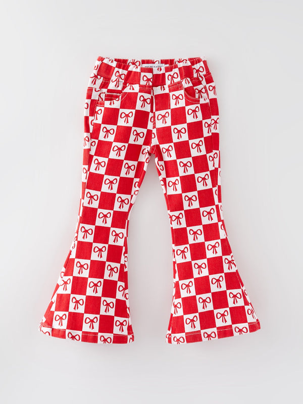 girls-red-bow-print-plaid-flared-jeans Rylee Faith Designs - Sophia's StyleJeans-1