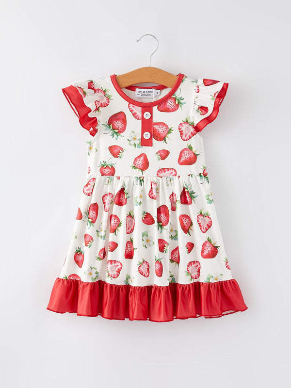 easter-strawberry-print-ruffle-girls-dress Rylee-Faith-Designs-Sophia's StyleDress-1