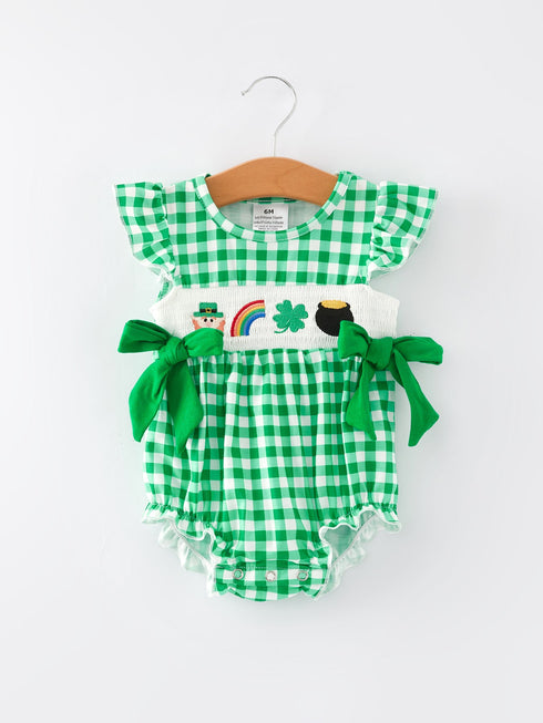 st-patricks-day-shamrock-smocking-embroidered-plaid-baby-girls-romper Rylee-Faith-Designs-Sophia's Style-4