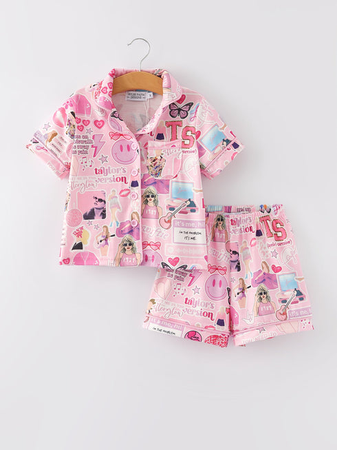 pink-ts-lapel-button-short-sleeve-shorts-pajama-set Rylee Faith Designs - Sophia's Style-4