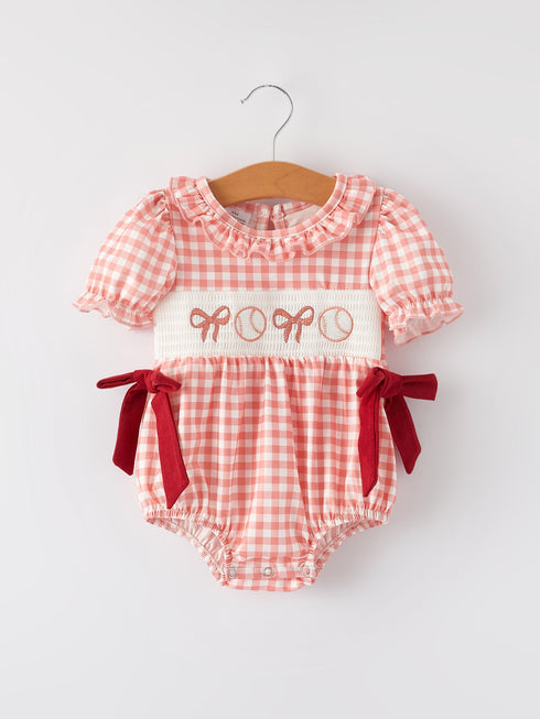 girls-baseball-bow-smocking-embroidery-plaid-romper Rylee-Faith-Designs-Sophia's StyleRomper-1