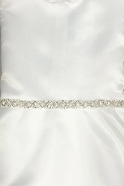 Kids Dream Big Girls Blanco A-Line Satin Pearl Trim Comunión Vestido 8-16