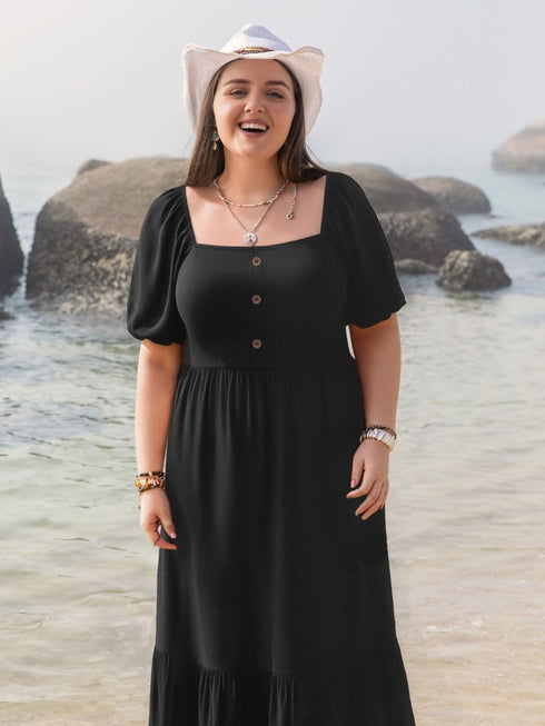 plus-size-ruffled-hem-square-neck-short-sleeve-dress OhSoStyled - Sophia's Style-2