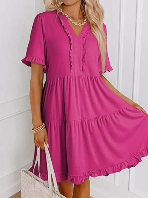 tiered-notched-short-sleeve-mini-dress OhSoStyled - Sophia's Style in Black-8