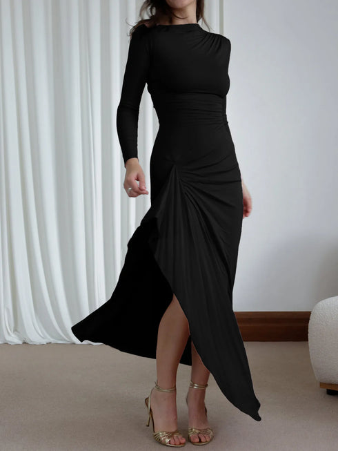 ruched-long-sleeve-maxi-dress-1-OhSoStyled-Sophia's-Style-4