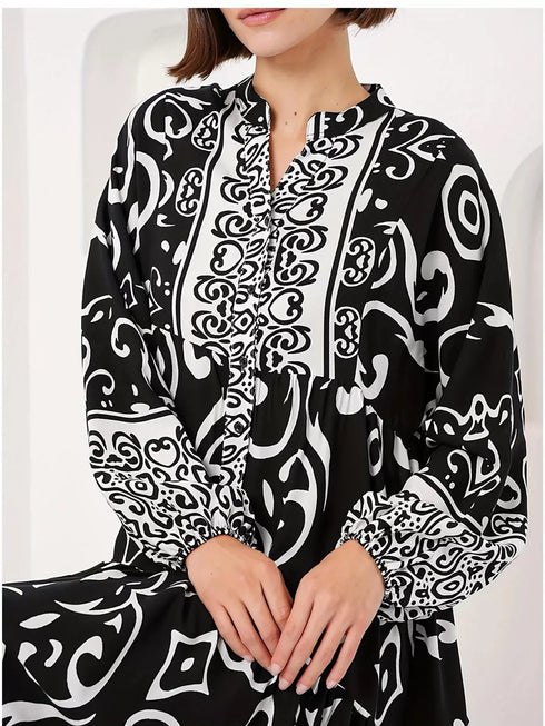 printed-notched-balloon-sleeve-maxi-dress-OhSoStyled-Sophia's-Style-5