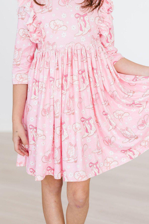howdy-3-4-sleeve-ruffle-twirl-dress Mila & Rose - Sophia's StyleTwirl Ruffle Dress 3/4-1