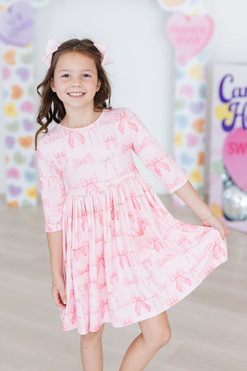 blushing-bows-3-4-sleeve-pocket-twirl-dress Mila & Rose - Sophia's Style--4T--5