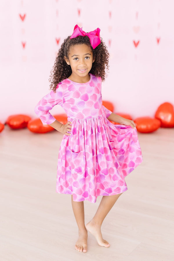 happy-heart-day-3-4-sleeve-pocket-twirl-dress Mila &  Rose - Sophia's Style-Happy Heart Day 3/4 Sleeve Pocket Twirl Dress-6-12M--1