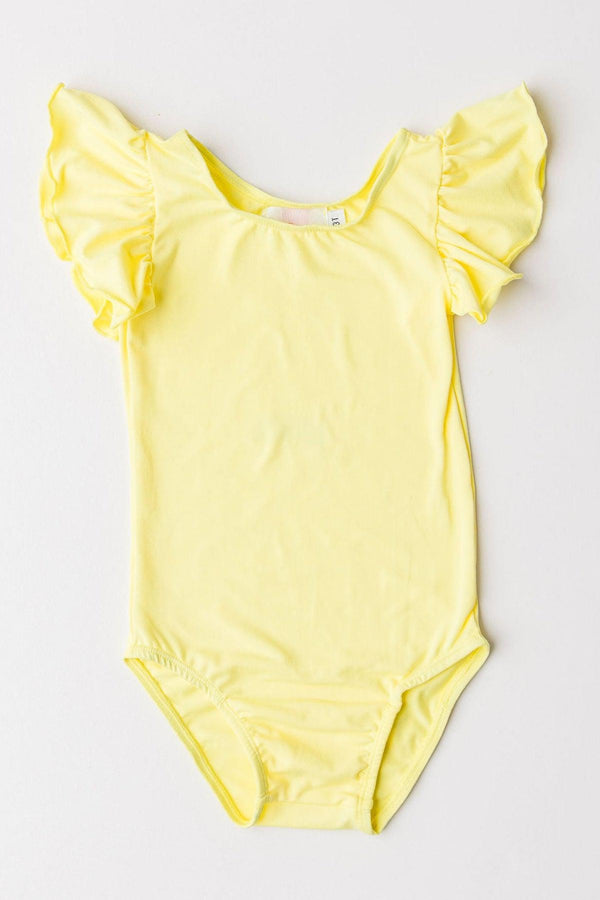 yellow-s-s-flutter-sleeve-leotard Mila & Rose at Sophia's Style-Yellow S/S Flutter Sleeve Leotard-6-12M-Flutter Leotard S/S-1