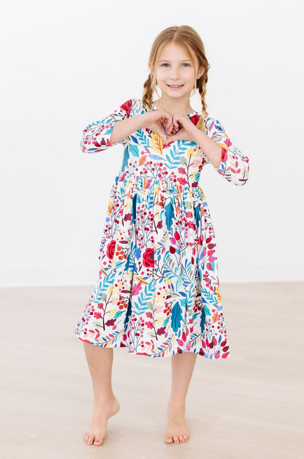 winter-berries-3-4-sleeve-pocket-twirl-dress Mila & Rose - Sophia's Style-Winter Berries 3/4 Sleeve Pocket Twirl Dress-6-12M--1