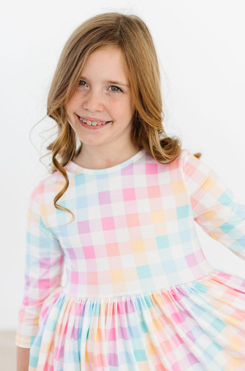 pastel-plaid-3-4-sleeve-pocket-twirl-dress Mila & Rose - Sophia's Style--3T--4